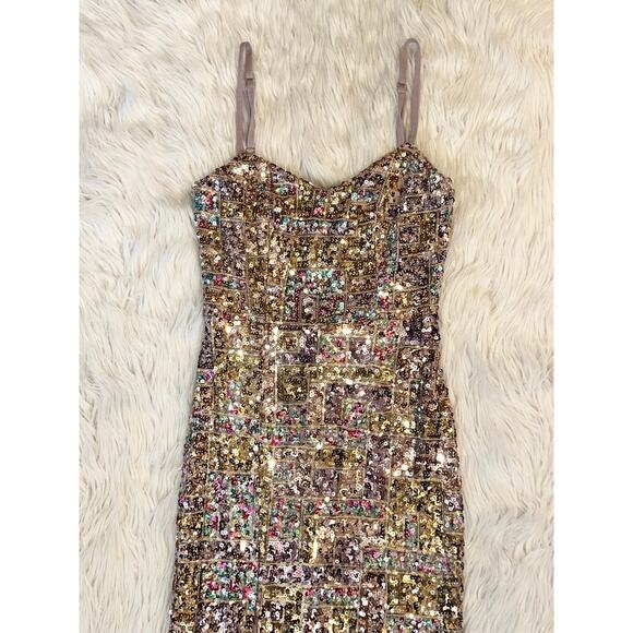 Dress The Population Tori Sequin Mermaid Gown Sweetheart Slit Formal Maxi Dress - Picture 7 of 16